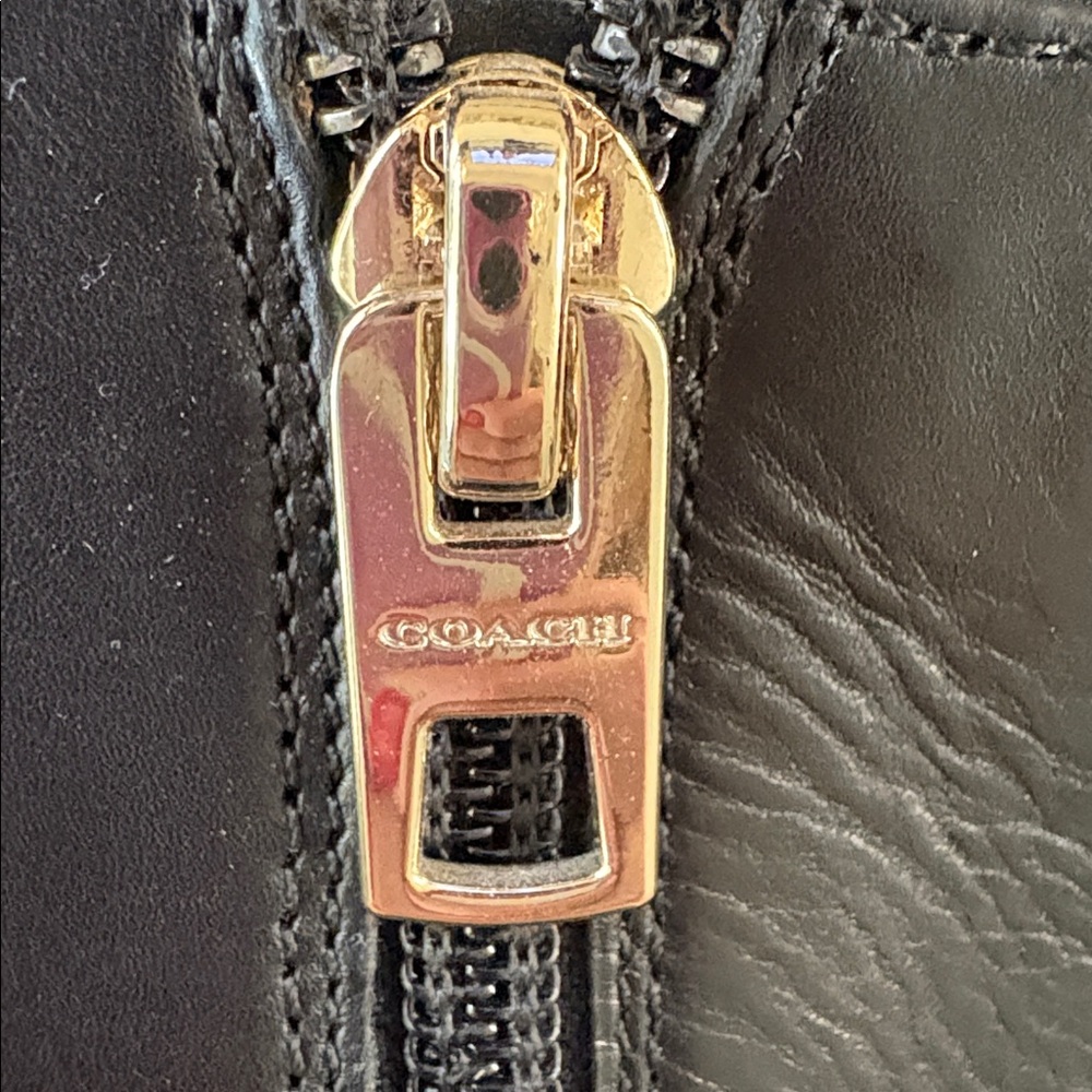 Coach Black Leather Heeled Boots with Gold Accent, 6.5 - Picture 4 of 11